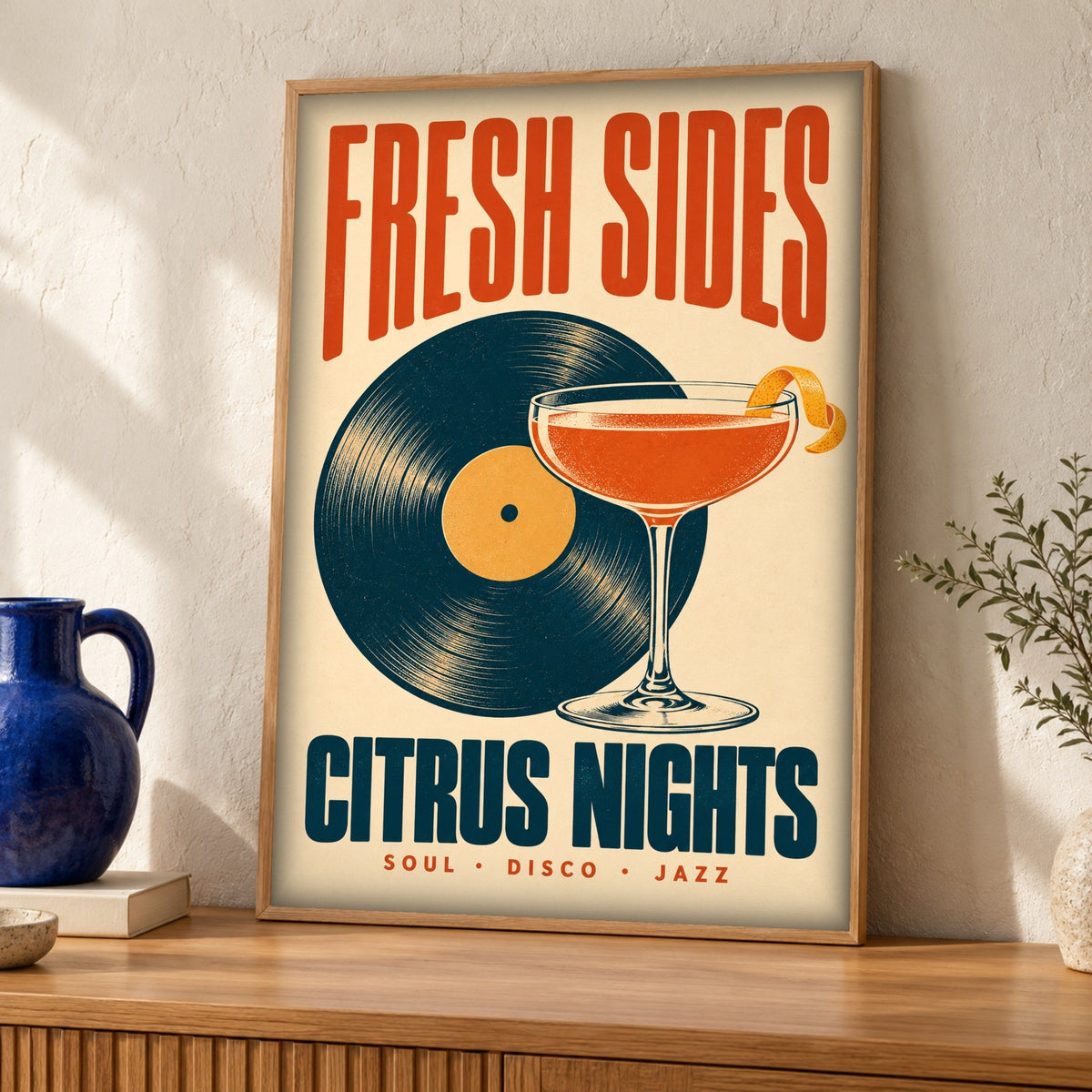 Music poster — Fresh Sides Citrus Nights — Framed room mockup