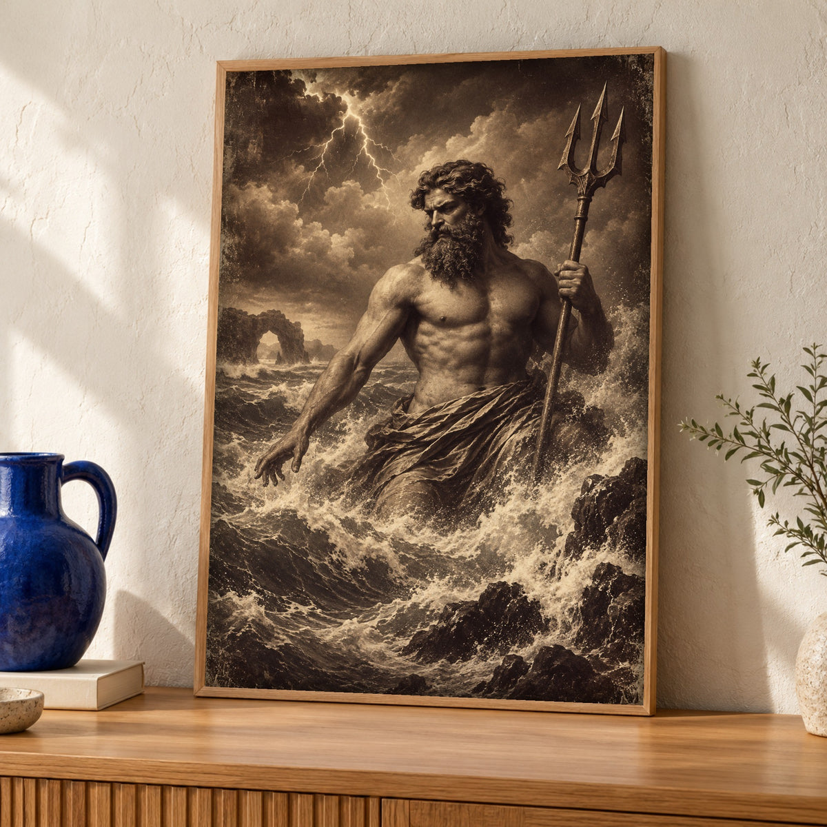 Greek mythology art — Poseidon — Framed room mockup
