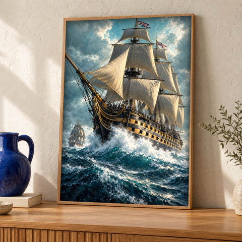 Ship painting — Royal Navy in the Age of Sail — Framed room mockup