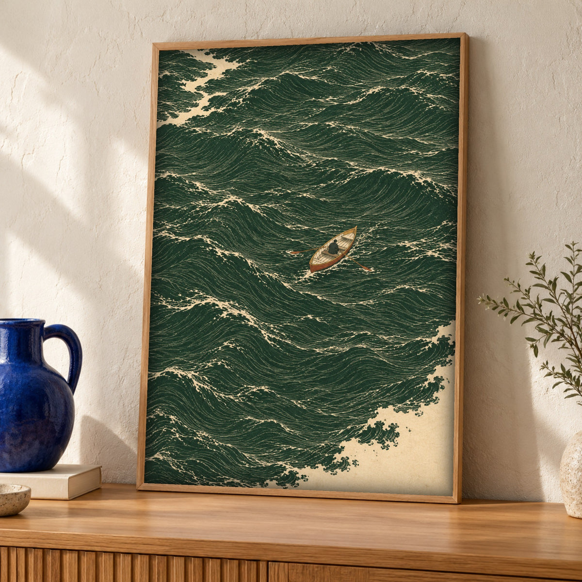 Ocean Poster — Lone Rower — Framed room mockup