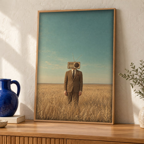 Retro wall art — Radio Head Man — Framed room mockup