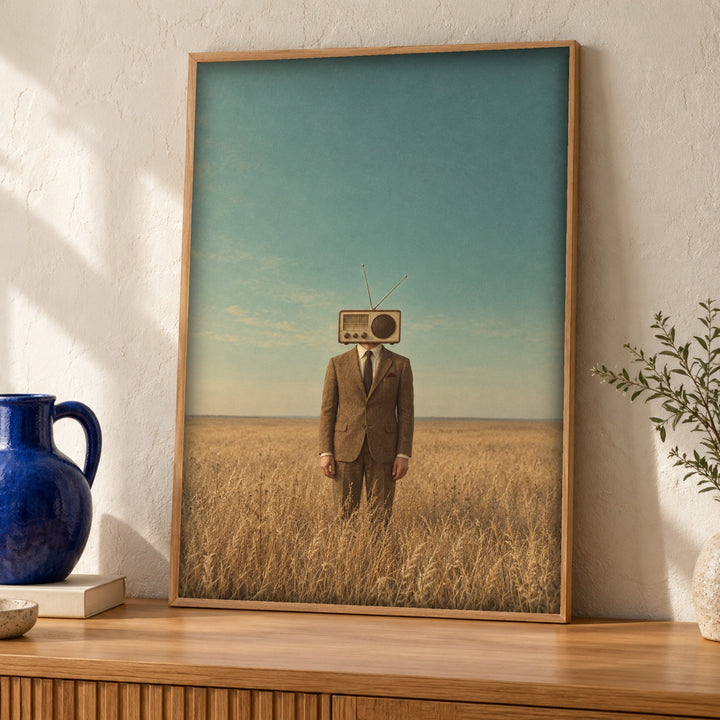 Retro wall art, Radio Head Man, Surrealist Print
