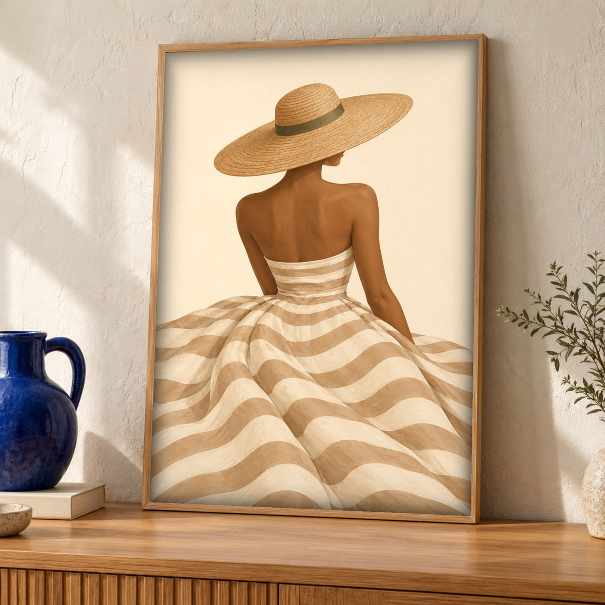 Fashion Wall Art — Woman in a Straw Hat — Framed room mockup