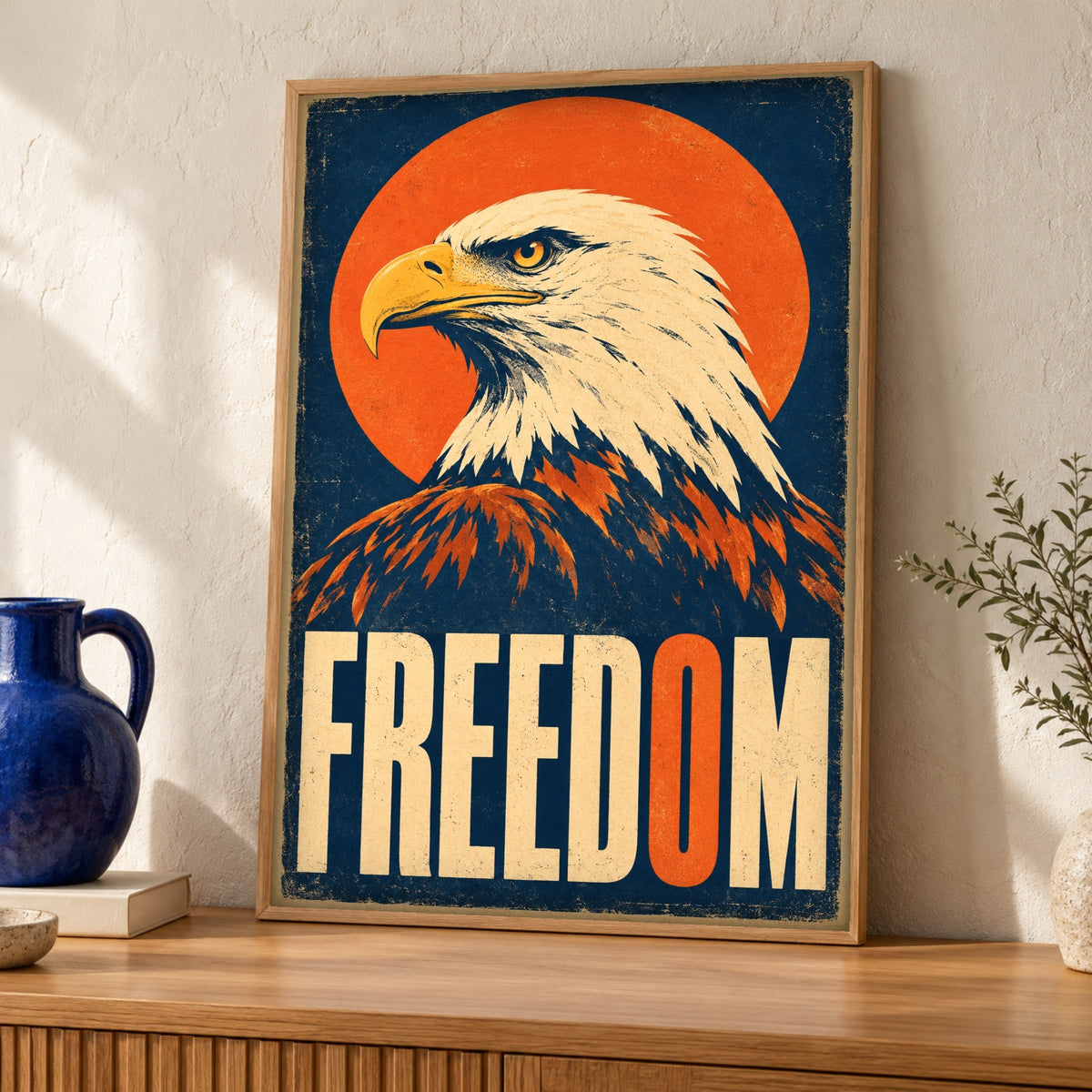 Patriotic Wall Art — Bald Eagle Freedom — Framed room mockup