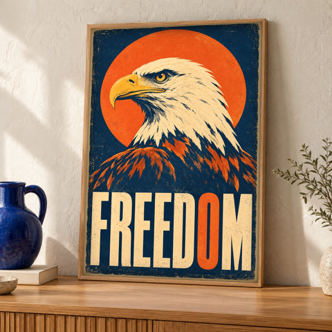 Patriotic Wall Art — Bald Eagle Freedom — Framed room mockup