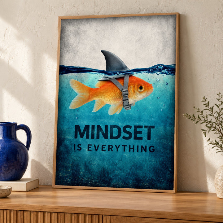 Motivational poster, Goldfish shark fin, mindset quote