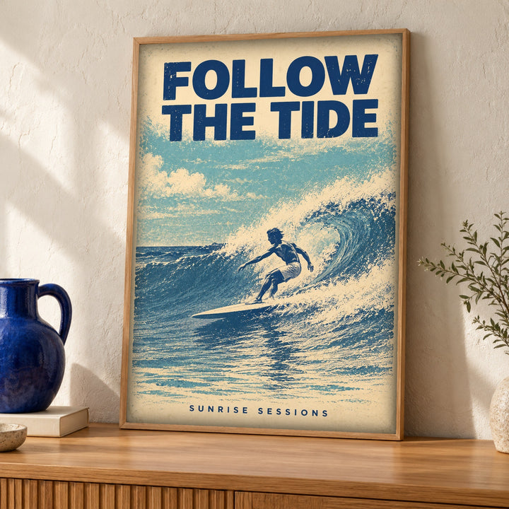 Coastal poster, Follow the Tide, Surf decor