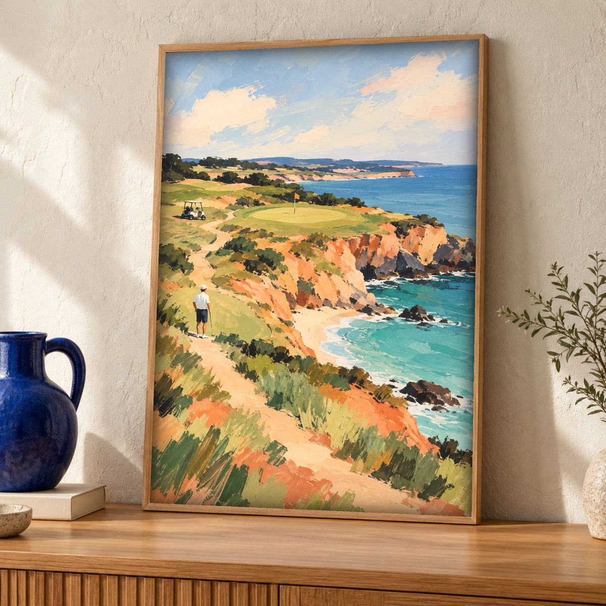 Golf wall art — Coastal Course Above the Surf — Framed room mockup