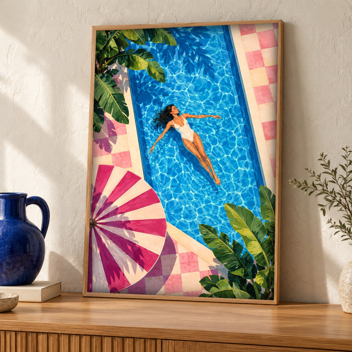 Retro wall art, Poolside swimmer, Summer print