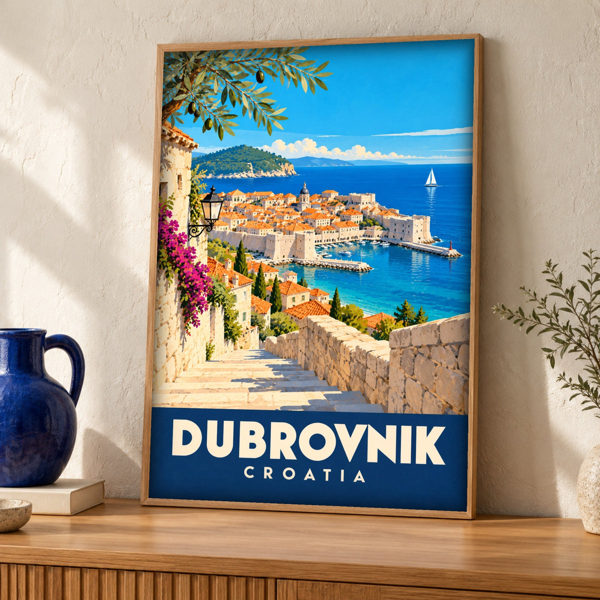 Dubrovnik poster — Croatia’s Adriatic Old Town — Framed room mockup