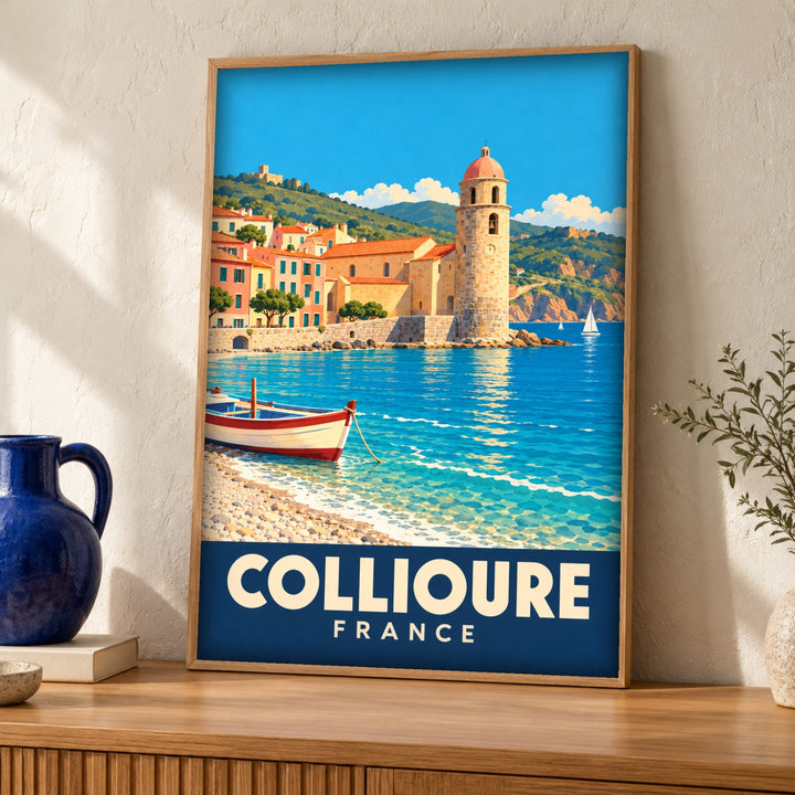 Coastal poster, Collioure France, Catholic gift
