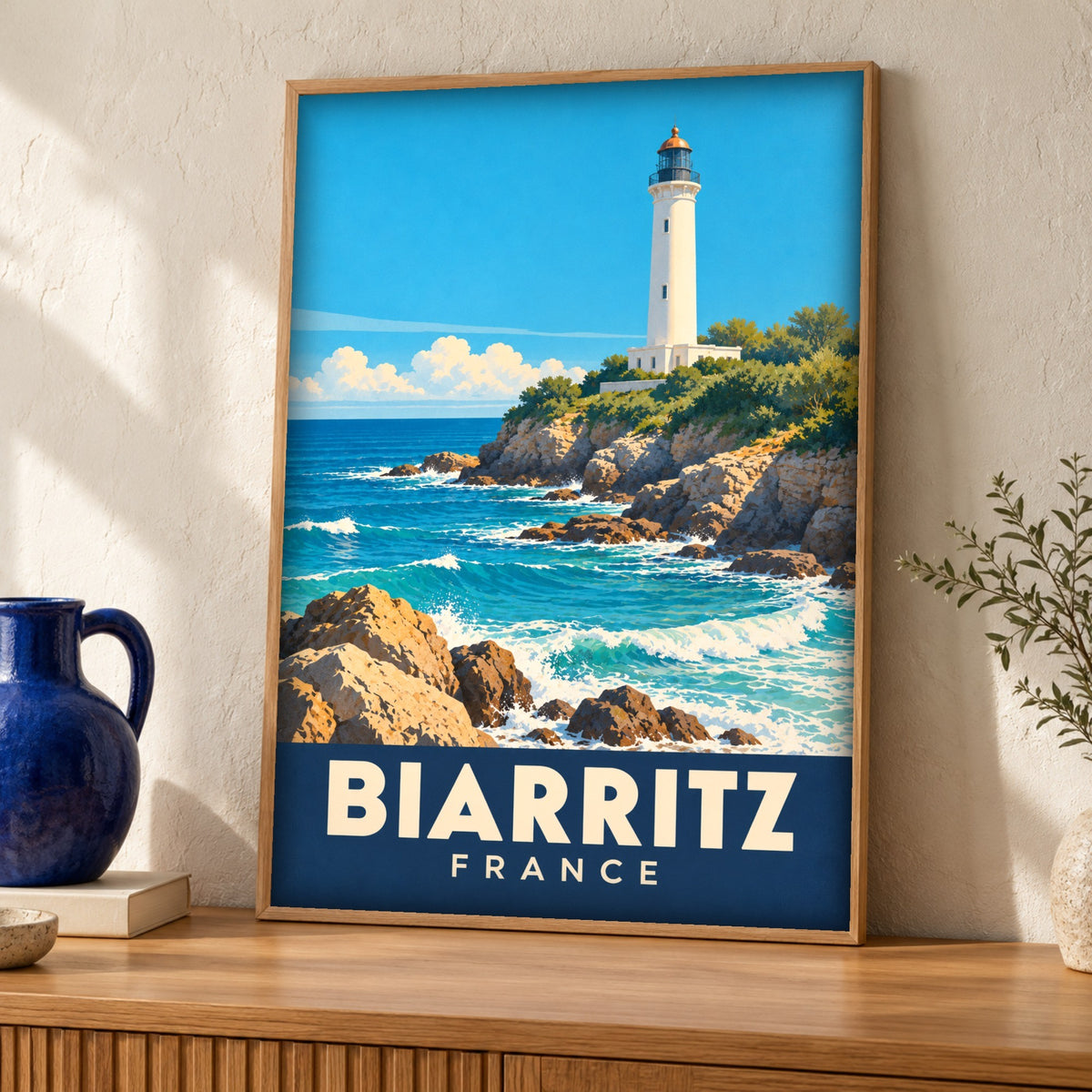 Coastal Print — Biarritz Lighthouse — Framed room mockup