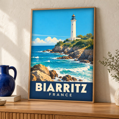 Coastal Print — Biarritz Lighthouse — Framed room mockup