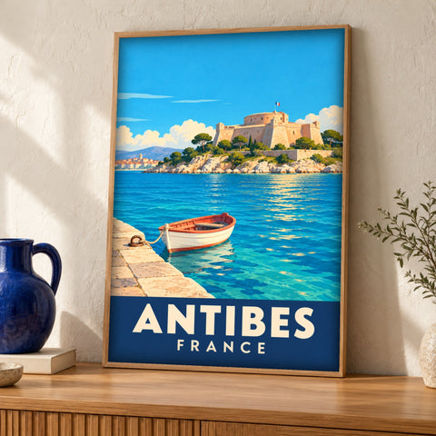 Antibes Poster — Fort Carré — Framed room mockup