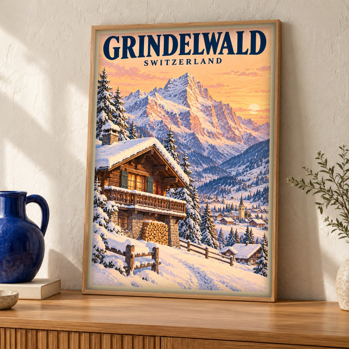 Grindelwald poster, Switzerland, Retro travel print