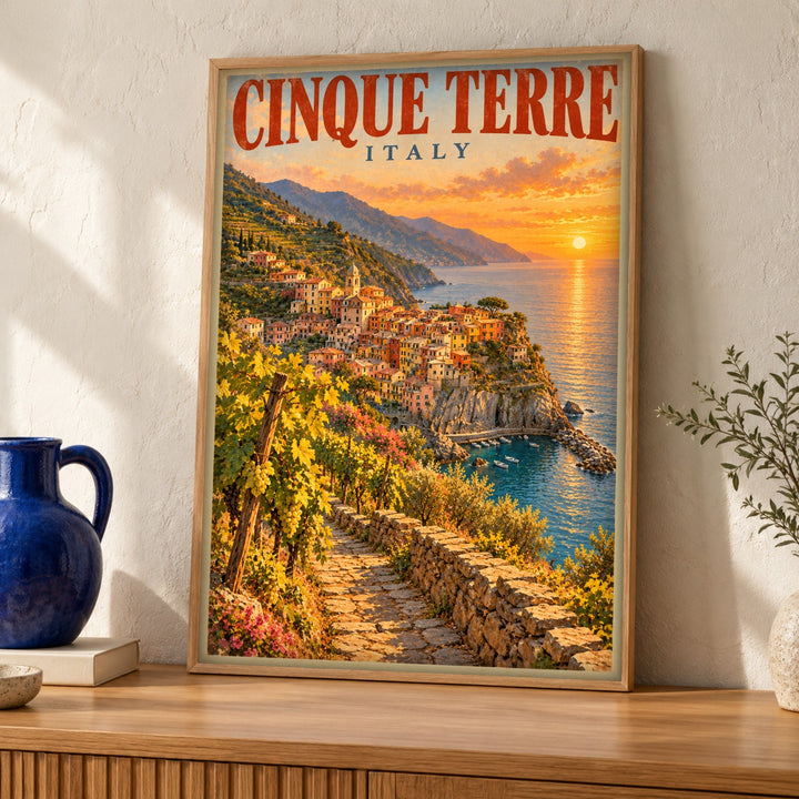 Italy wall art, Cinque Terre, Retro travel poster
