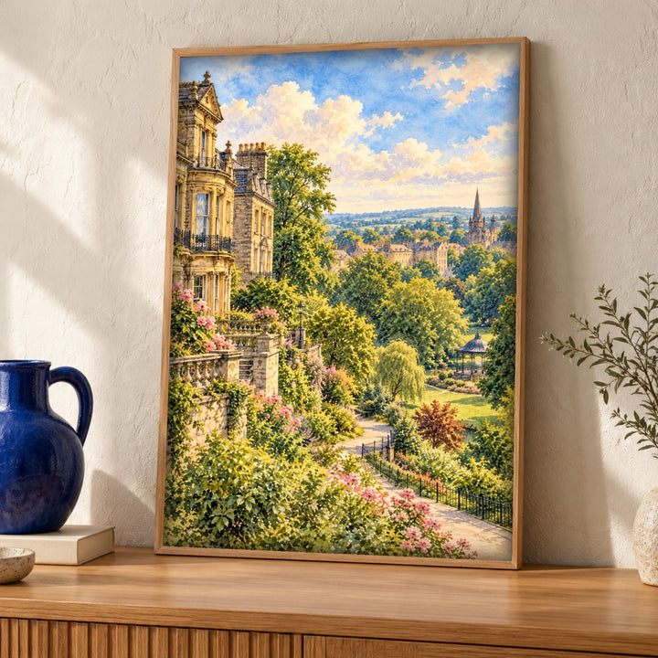 English garden art, Victorian terraces, landscape print