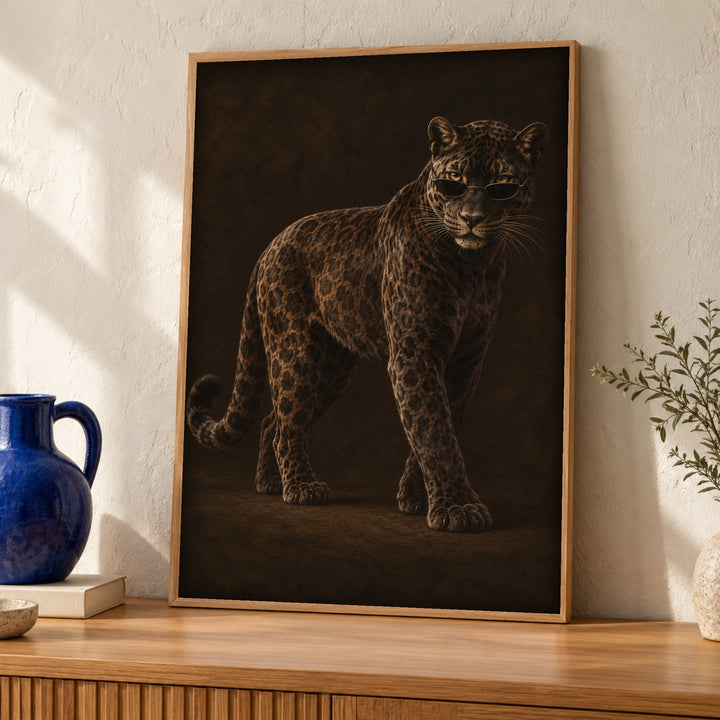 Wildlife wall art, Leopard wearing sunglasses, Animal portrait