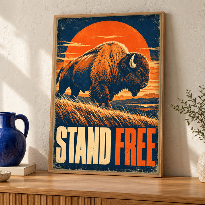 Western wall art, American bison, Wildlife poster