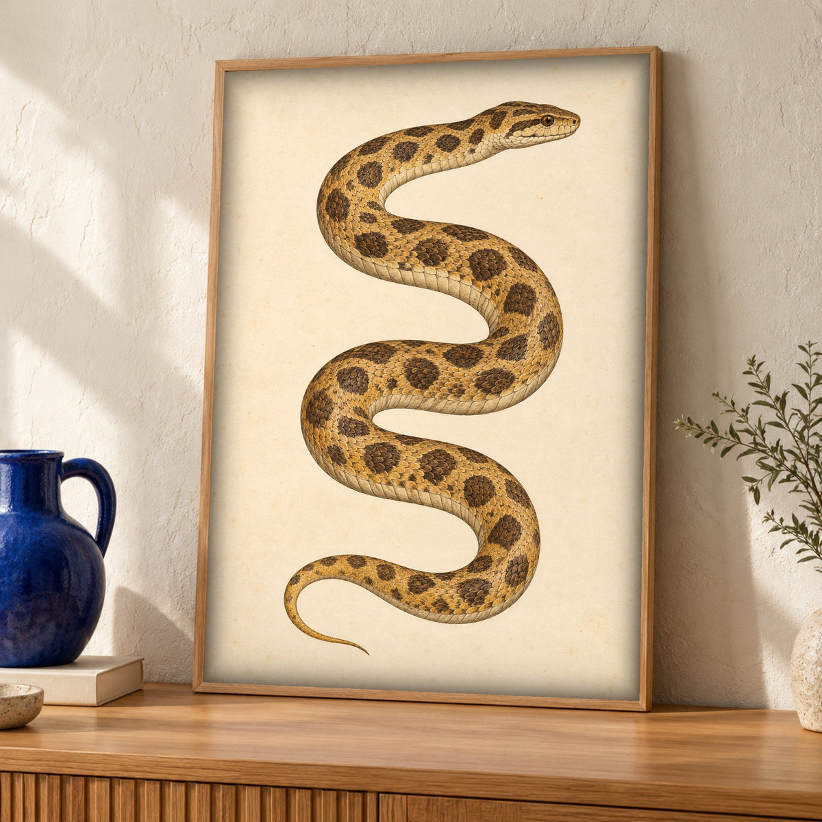 Snake art print — Spotted Serpent — Framed room mockup
