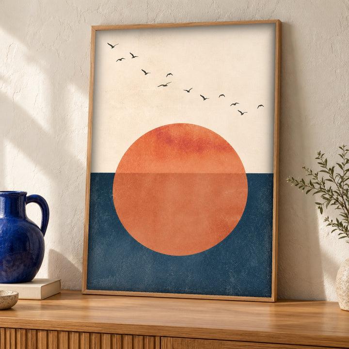 Coastal wall art, Abstract sunset, Retro poster